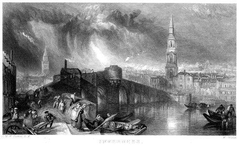 Inverness engraving by William Miller after Turner R551. Free illustration for personal and commercial use.