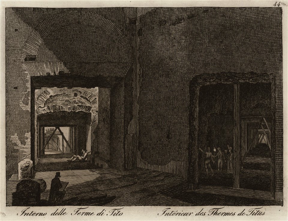Interno delle Terme di Tito - Li Monumenti Piú Celebri Di Roma Antica E Moderna Disegnati Da Vero Ed Incisi Dai Migliori Artisti Rome Presso Po - 1850