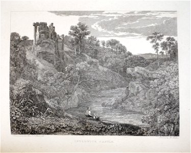Inverwick castle open etching by William Miller after Rev J Thomson. Free illustration for personal and commercial use.