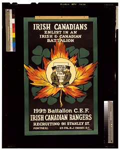 Irish Canadians. Enlist in an Irish and Canadian battalion. 199th Battalion C.E.F. Irish Canadian Rangers - Nutter. LCCN2005691255