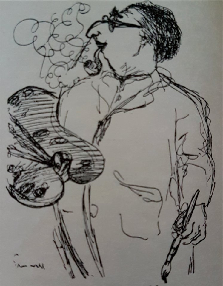 Isaac Grunewald självporträtt tusch