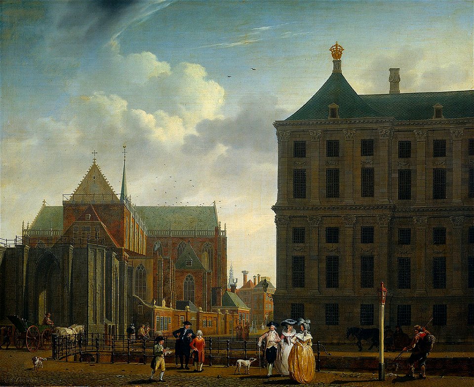 Isaac Ouwater - De Nieuwe Kerk met de achterkant van het Stadhuis - SB 6552 - Amsterdam Museum