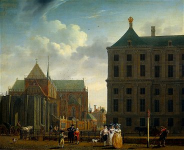 Isaac Ouwater - De Nieuwe Kerk met de achterkant van het Stadhuis - SB 6552 - Amsterdam Museum