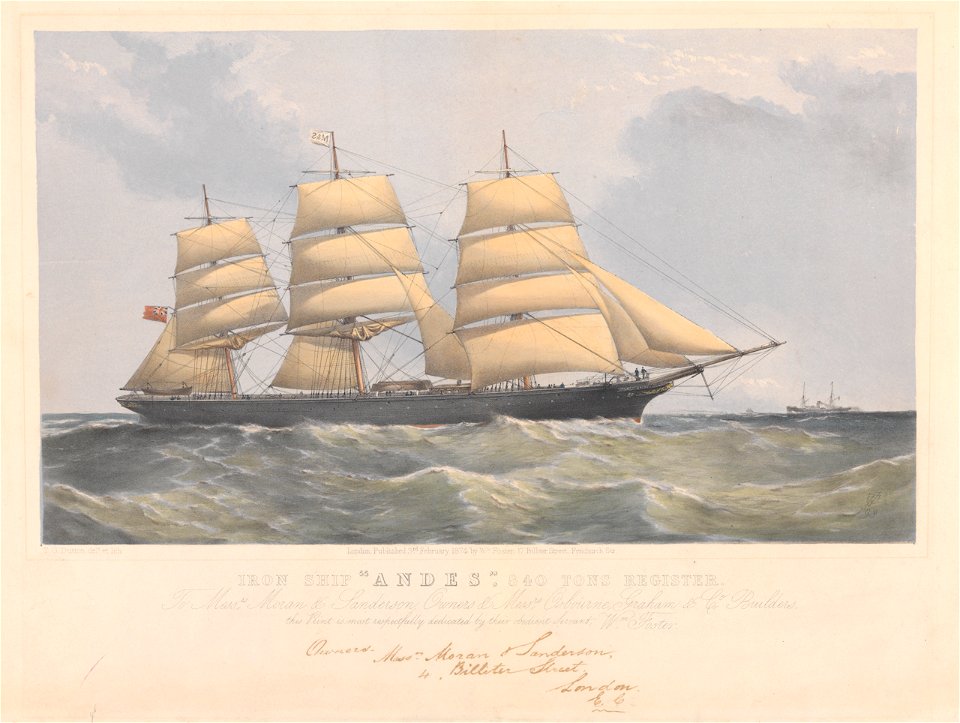 Iron Ship Andes - Messrs Moran and Sanderson, Owners and Messrs Osbourne Graham and Co Builders RMG PY8591