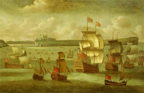 Isaac Sailmaker (c.1633-1721) - A Ship Flying the Royal Standard with Other Vessels off Dover - BHC0972 - Royal Museums Greenwich
