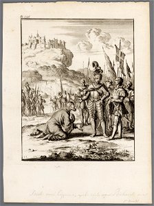 Isaac, koning van Cyprus, ligt geknield voor Richard Leeuwenhart, objectnr A 41610