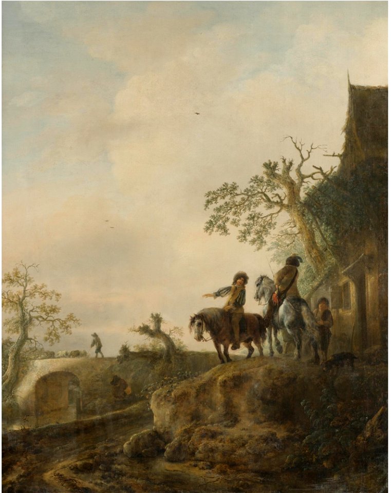 Isaac van Ostade - Landscape with horsemen halting at an inn L07034-197-lr-1