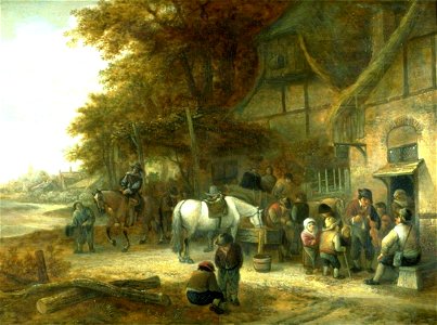 Isaac van Ostade - Travellers Halting at an Inn - 1. Free illustration for personal and commercial use.