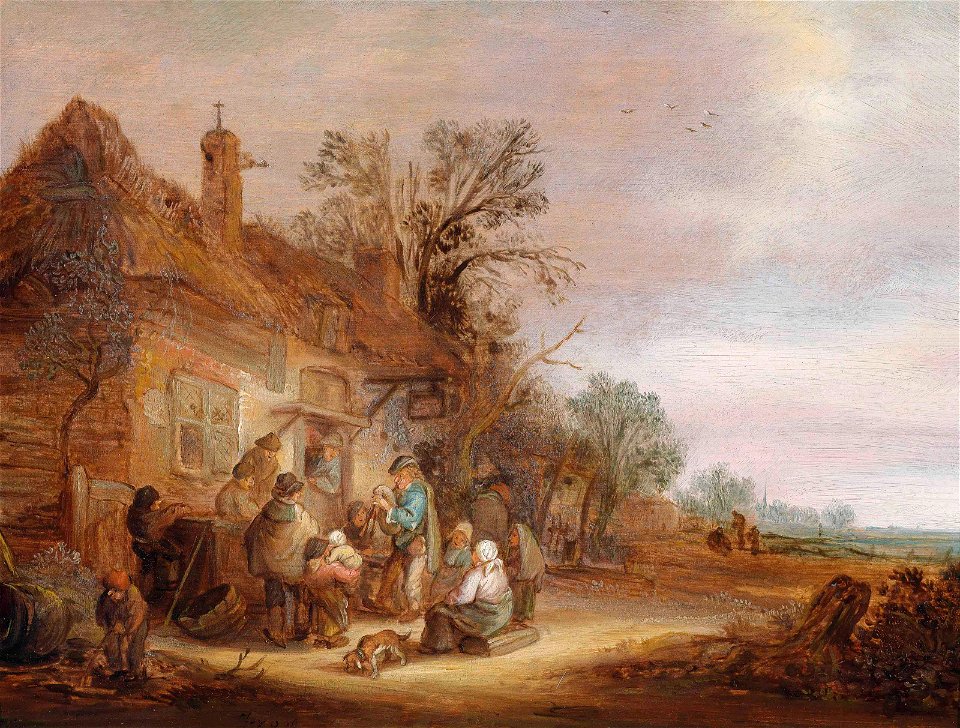 Isaac van Ostade - Peasants and musicians outside a tavern