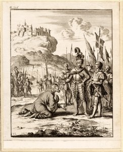 Isaac, koning van Cyprus, ligt geknield voor Richard Leeuwenhart, objectnr A 41647