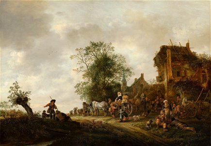 Isack van Ostade - Travellers outside an Inn - 789 - Mauritshuis. Free illustration for personal and commercial use.