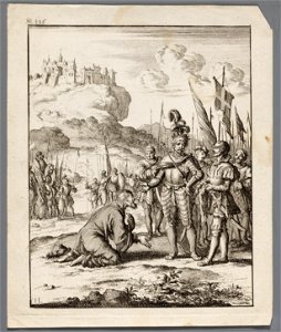 Isaac, koning van Cyprus, ligt geknield voor Richard Leeuwenhart, objectnr A 41624