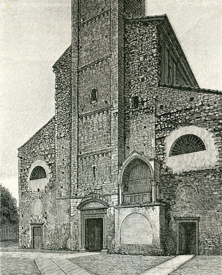 Iseo tomba di Giacomo Oldofredi nella facciata della chiesa parrocchiale xilografia di Barberis