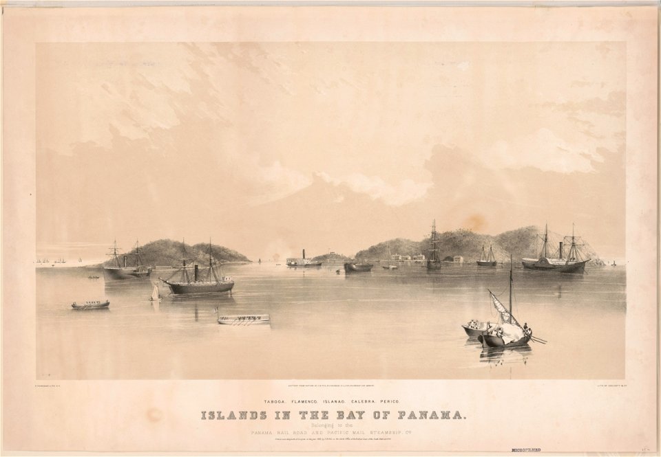 Islands in the Bay of Panama. Belonging to the Panama Railroad and Pacific Mail Steamship Co. Taboga. Flamenco. Islanao. Calebra. Perico. LCCN2003664970