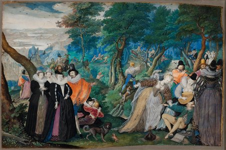 Isaac Oliver I - A Party in the Open Air. Allegory on Conjugal Love - Google Art Project. Free illustration for personal and commercial use.