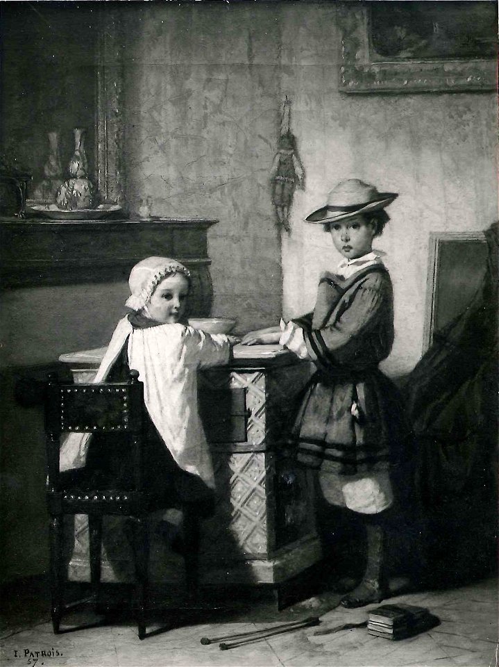 Isidore Patrois - Twee kinderen verwarmen zich bij een kachel - Fodor 149 - Amsterdam Museum