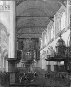Isaak van Nickelen - Het interieur van het schip van de Nieuwe Kerk naar het westen gezien - SA 23277 - Amsterdam Museum