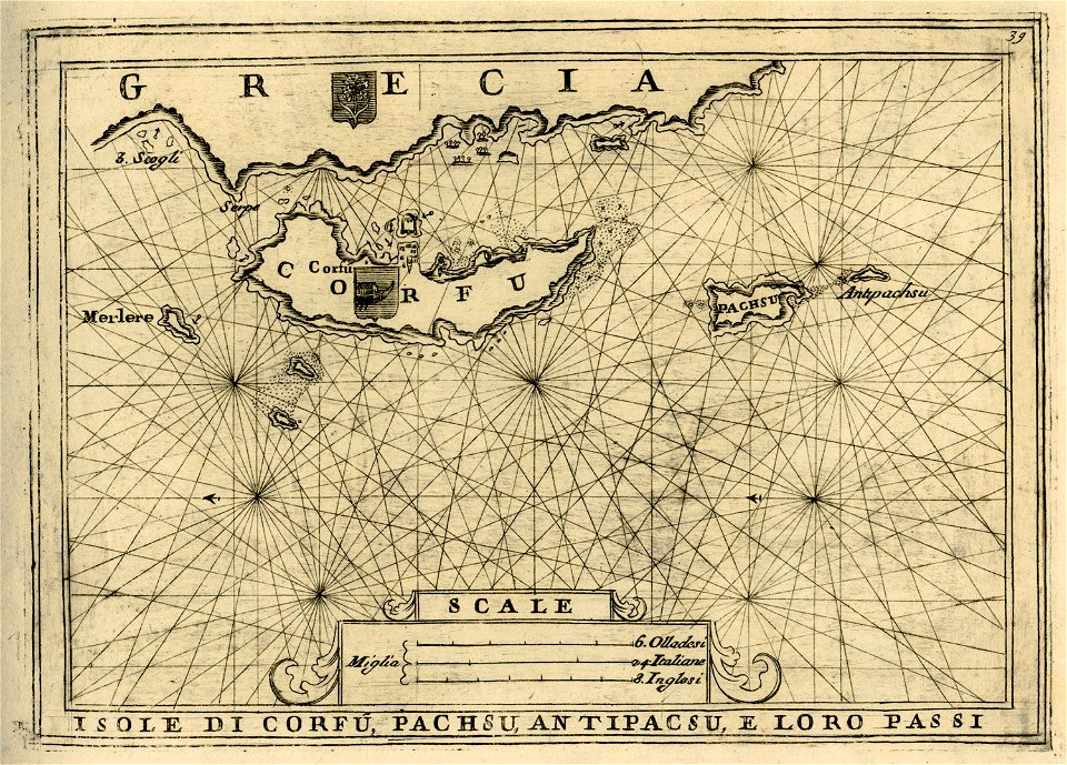 Isole di Corfú, Pachsu, Antipacsu, e loro passi - Coronelli Vincenzo - 1688