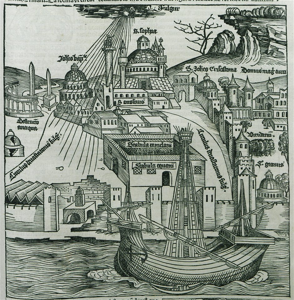 Istanbul during the great storm of July 1490 which caused extended fires and human losses and was seen by several Christ - Schedell Hartmann - 1493
