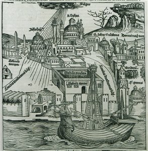Istanbul during the great storm of July 1490 which caused extended fires and human losses and was seen by several Christ - Schedell Hartmann - 1493