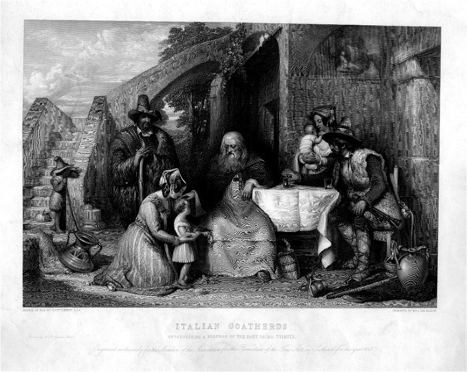 Italian Goatherds engraving by William Miller after Robert Scott Lauder