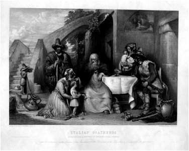 Italian Goatherds engraving by William Miller after Robert Scott Lauder