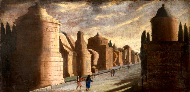 Italian School - Architectural Capriccio of Ancient Rome with Figures, The Tomb of Augustus Caesar (actually depicting the Appian Way) - 1257187 - National Trust