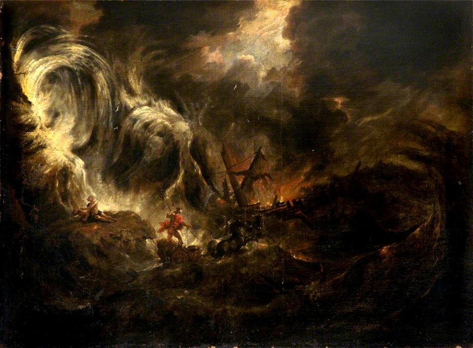 Italian School - Storm at Sea with Neptune in His Chariot (and Ulysses Cast Away on a Rock^) - 1257231 - National Trust