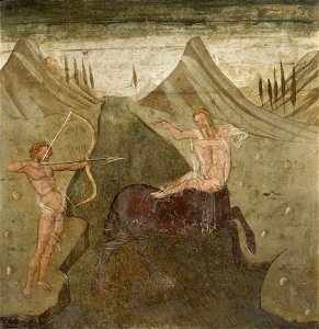 Italian (Florentine) School - The Rape of Deianeira with Hercules Drawing His Bow at Nessus (cassone panel) - 354249.2 - National Trust. Free illustration for personal and commercial use.