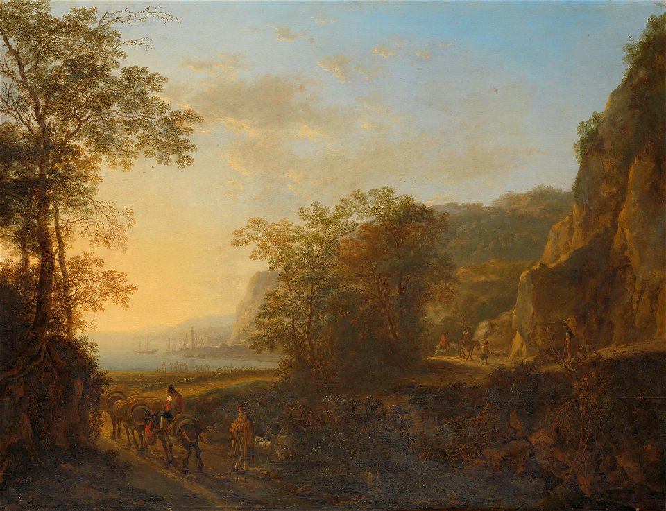 Italiaans landschap met gezicht op een haven. Rijksmuseum SK-A-49