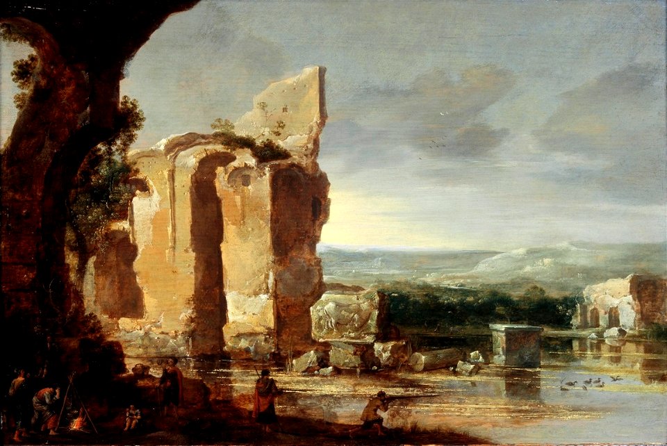 Italiaans landschap met bouwval en eendenjagers Centraal Museum 11032