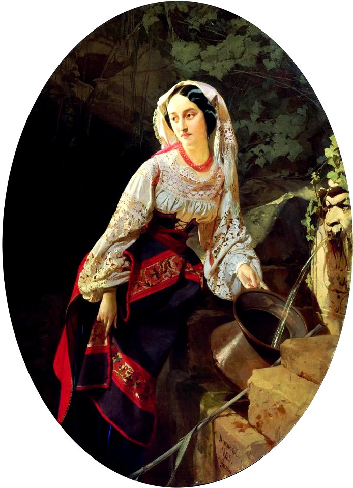 Italian woman at the spring by I.Makarov (1855)