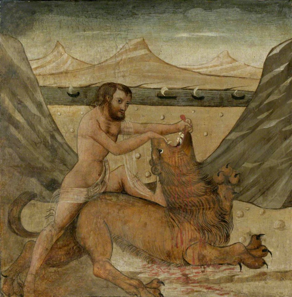Italian (Florentine) School - Hercules Slaying the Nemean Lion (The First Labour of Hercules) (cassone panel) - 354249.4 - National Trust