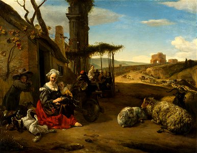 Italian Landscape with Inn and Ancient Ruins by Jan Baptist Weenix Mauritshuis 901. Free illustration for personal and commercial use.