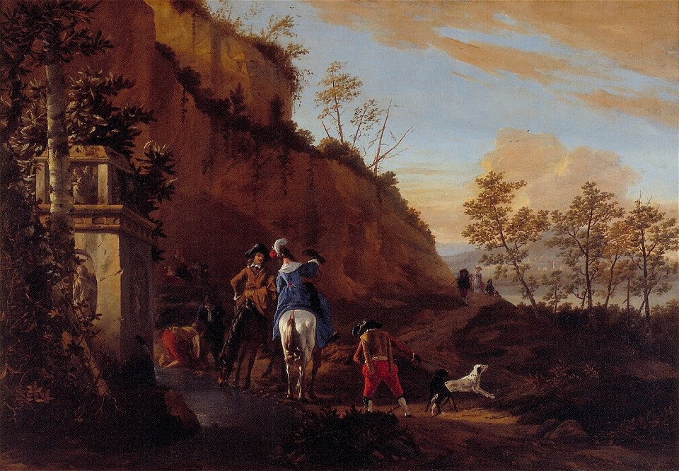 Italian Landscape with a Hunting Party attributed to Adriaen van Eemont Rijksdienst voor het Cultureel Erfgoed B1306
