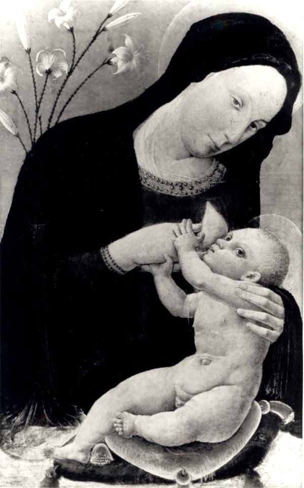 Italian painter Madonna feeding the Christ Child