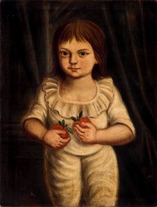 Italian School - Portrait of a young boy in white costume, holding oranges. Free illustration for personal and commercial use.