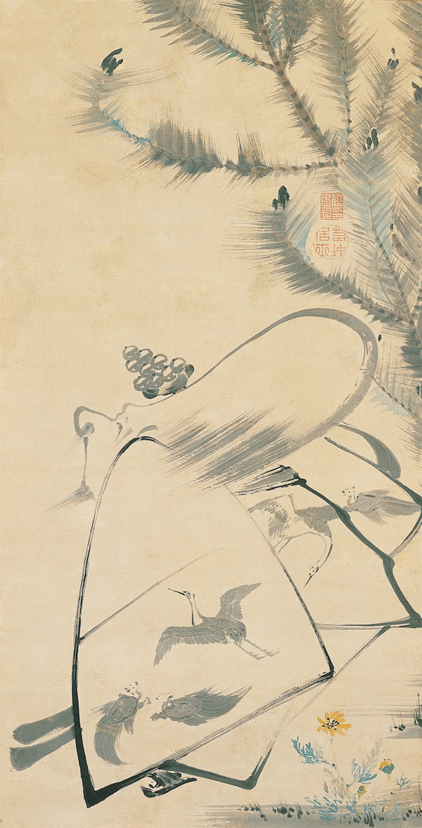 Ito Jakuchu, Japanese, Fukurojin (Fukurokuju), the God of Longevity and Wisdom, c. 1790, Japan, Edo period (1617–1868), Hanging scroll; ink and light colors on paper, Kimbell Art Museum