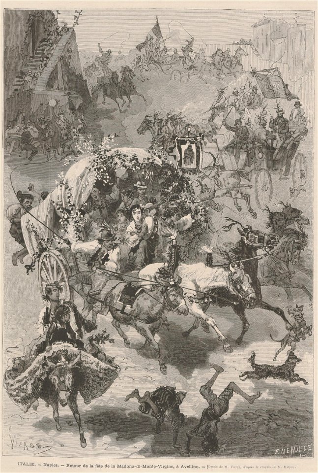 Italie, Naples, retour de la fête de la Madona-di-Monte-Virgine, à Avellino (Dessin de M Vierge, d'après le croquis de M Darjou