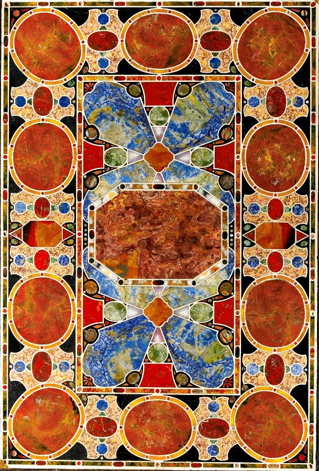 Italian pietre dure and pietre tenere white marble inlaid table top, Florence