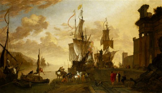Italianate Harbour Scene with the Monument of Ferdinand I de’ Medici at Leghorn RMG BHC0873