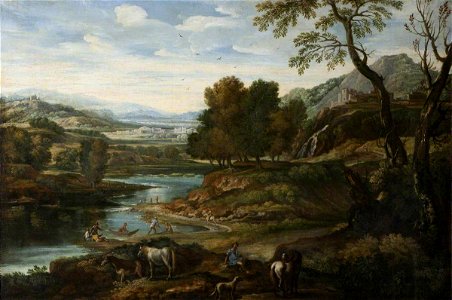Italo-Netherlandish School - A Hilly River Landscape with Figures and Animals in the Foreground - 108914 - National Trust