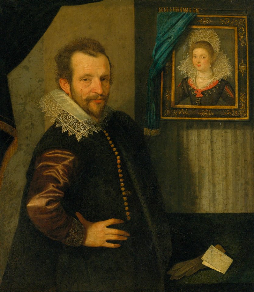 Italo Flemish School Portrait of a Gentleman Next to a Framed Portrait of a Lady