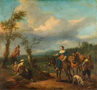 Italiaans landschap met figuren Rijksmuseum SK-A-2327. Free illustration for personal and commercial use.