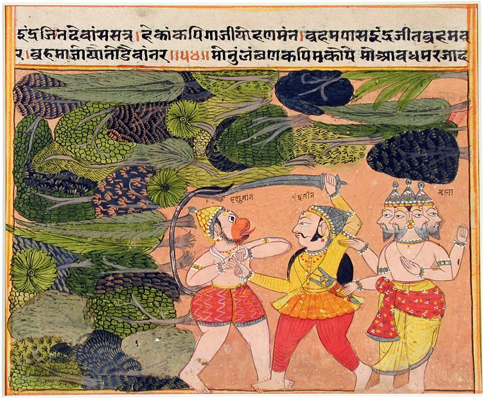 Hanuman attacked by Indrajit in front of Brahma (6124571167)