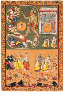 Hanuman slays a group of demons; Rama and Lakshmana greet the monkeys and bears (6124540735)