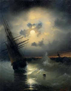 Ivan Aivazovsky Segelschiff auf hoher See bei Mondschein 1840er