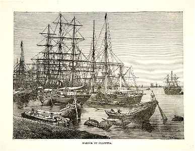 Harbor of Calcutta, an engraving from Countries of the World, published by Cassell & Company, c.1885. Free illustration for personal and commercial use.