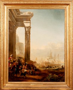Harbour with Antique Ruins (Jan Baptist Weenix) - Nationalmuseum - 17697. Free illustration for personal and commercial use.