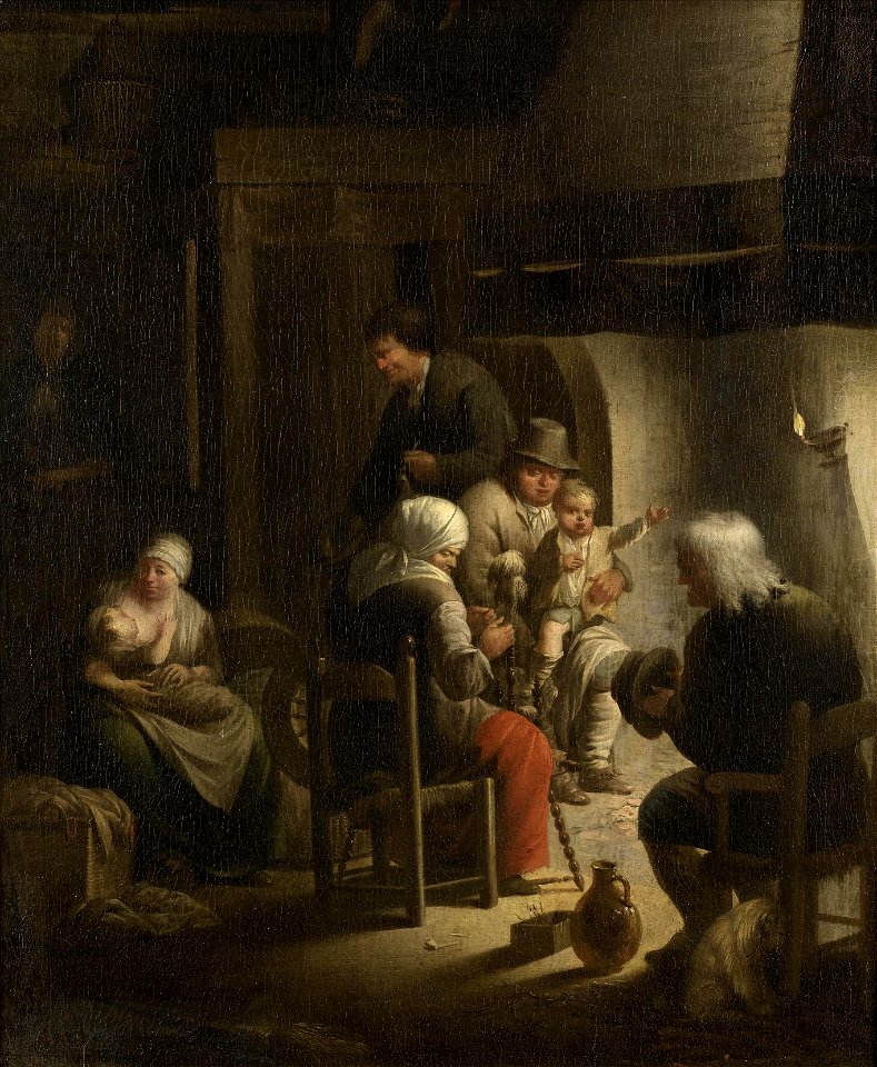 Harmen Wouter Beekkerk - Interieur met een boerenfamilie rond de haard